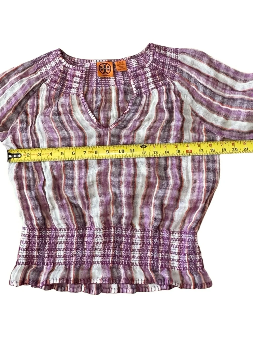 Tory Burch women's linen smocked peasant top size XS